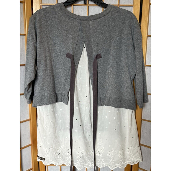 Matilda Jane "In the Clouds" Gray & White Layered Top Tie Back Eyelet XS - Picture 2 of 4